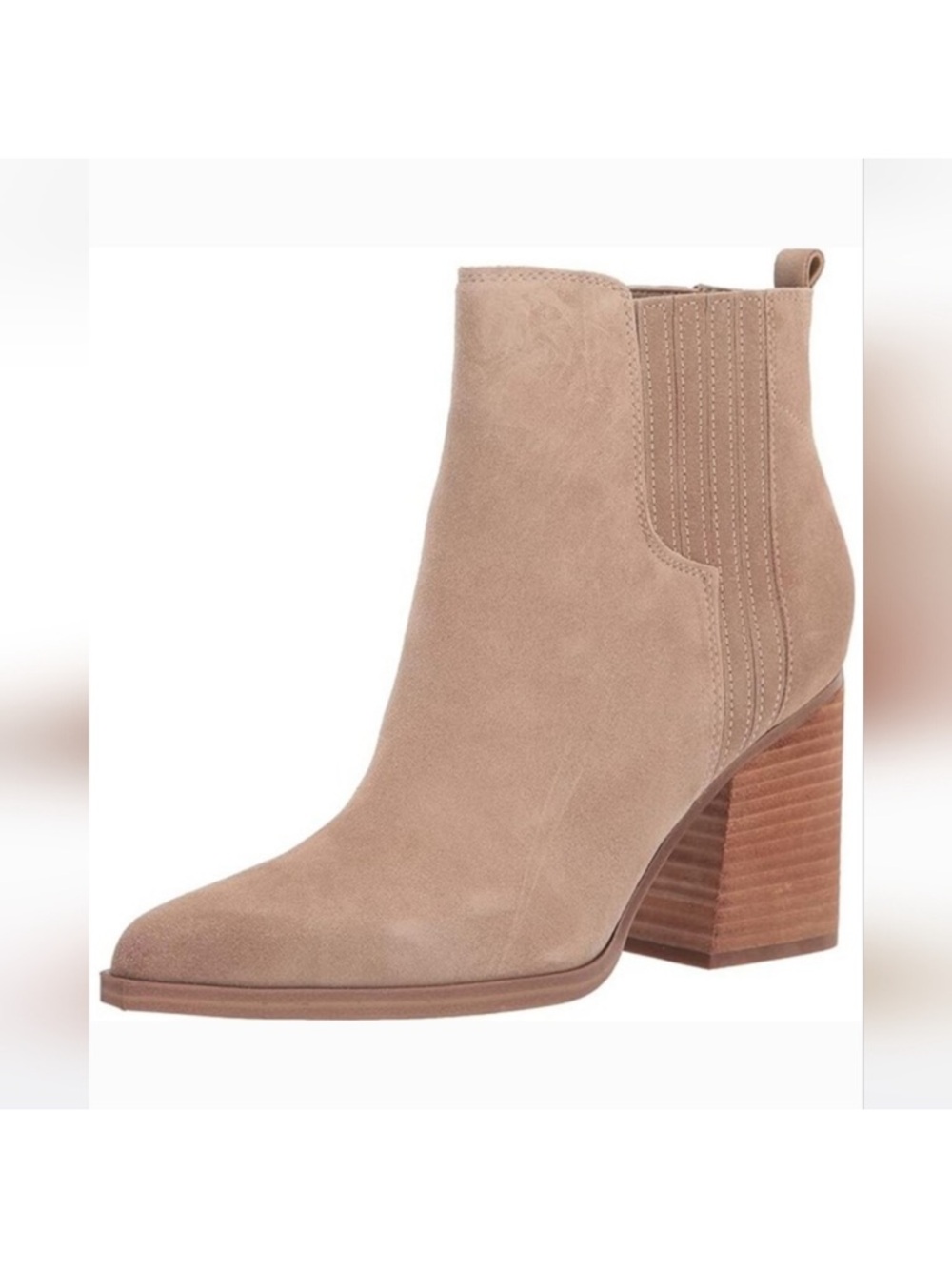 Marc Fisher Mloshay Tan Suede Western Ankle Boots 8.5 Beige Neutral Block Heel